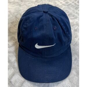 Vintage Nike Swoosh Strapback Hat Dad Ball Cap Blue Embroidered Center Check